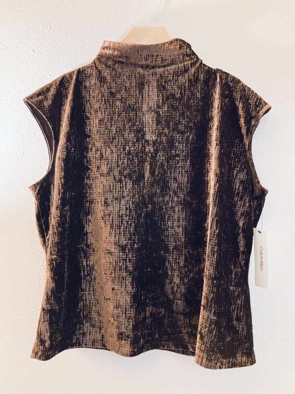 Calvin Klein Brown Velvet Mock Neck Cap Sleeve Blouse Tank Top X-Large - Picture 2 of 11